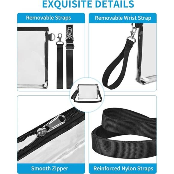 Clear Purse Stadium Approved, Clear Bag with Removable Straps, Coin - Picture 5 of 7